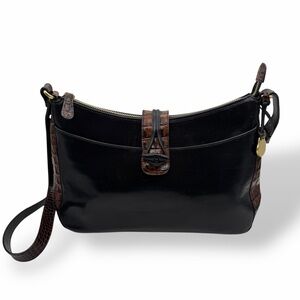 Brahmin VTG Isabelle Tuscan Black Leather Croc Embossed Shoulder Bag Crossbody